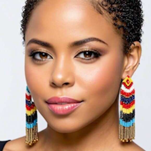 Multicolored Beaded Tassel Earrings, Long Colorful Earrings, Long Earrings - Picture 1 of 3